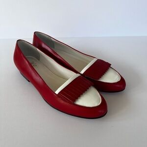 G.H. Bass & Co. Red and White Leather Fringe Loafers